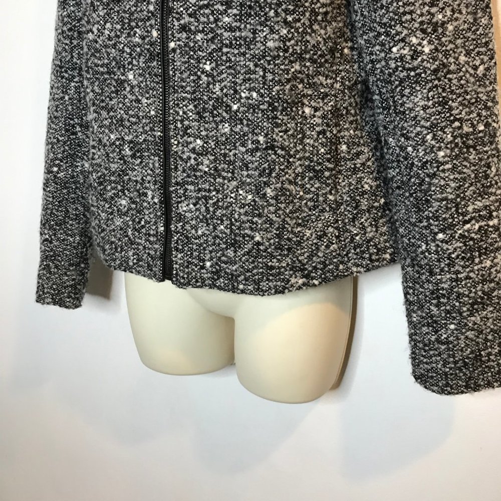 Banana Republic Blazer Jacket 2 / XS Wool Blend Tweed Gray Black Knit Zip Front - Picture 3 of 11